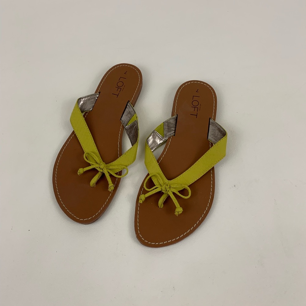 Loft Flat Slide on Sandals Brown Lime Green Size 7